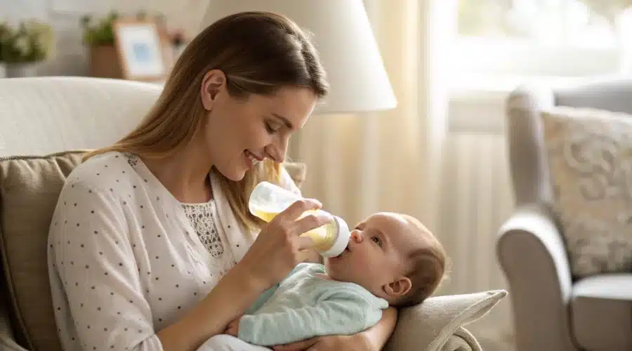 mère qui donne le biberon à son bébé
